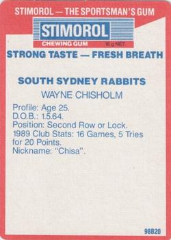 1990 Stimorol NRL #132 Wayne Chisholm Back